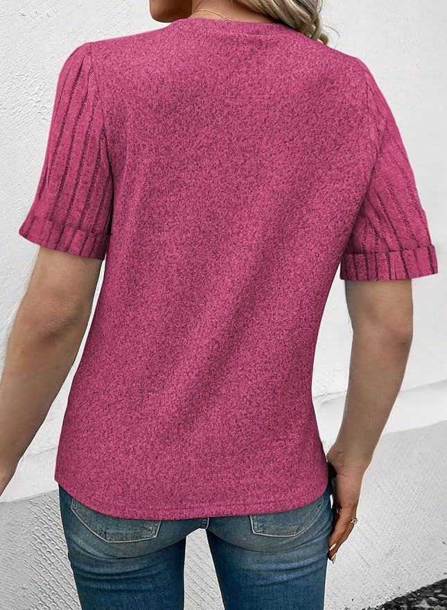 SHEWIN Women's Short Sleeve Summer Tops Crewneck Knit Solid Loose Casual Basic T Shirts Tee Blouses - Image 4