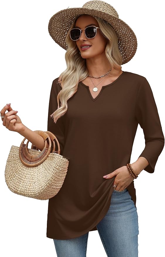 OFEEFAN Summer Boho Tops For Women 3/4 Length Sleeve Womens Tops Vacation Outfits - Image 5