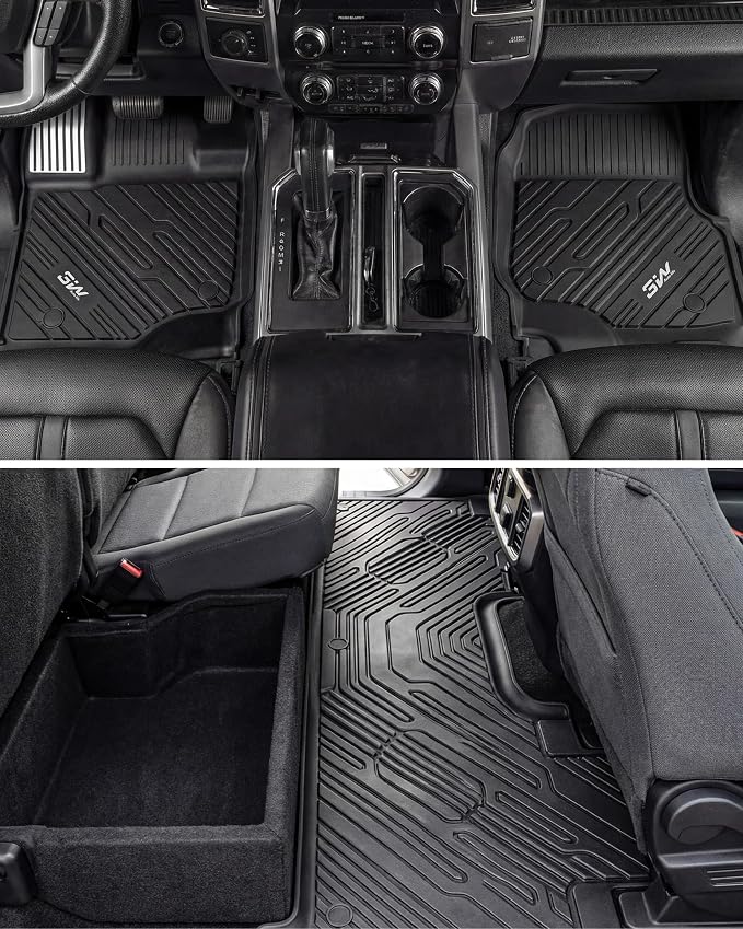 3W Floor Mats (with Metal Pedals) Fit for Ford F-150 2015-2026 & F150 Lightning 2022-2025 SuperCrew, TPE All Weather Car Mats Custom Fit Accessories (w/s Original fold Under-Seat Storage Box) - Image 9