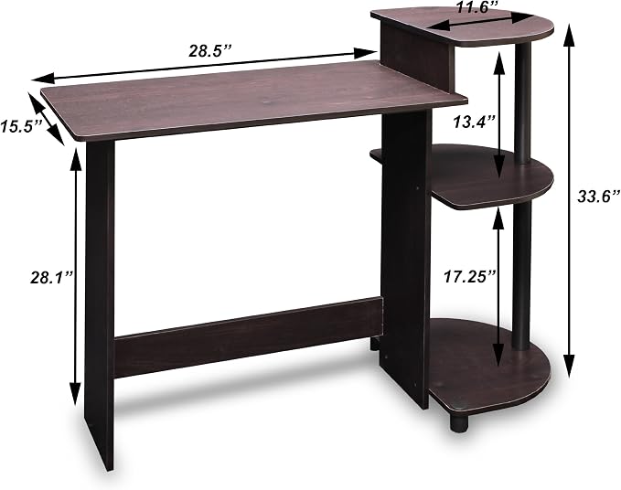 Furinno Compact Desk, 28.5" Wide Gaming Desk with Shelves, Computer Desk with Book Shelf, Office Desk for Home Office, Study Room, Dorm, Bedroom, Espresso - Image 4