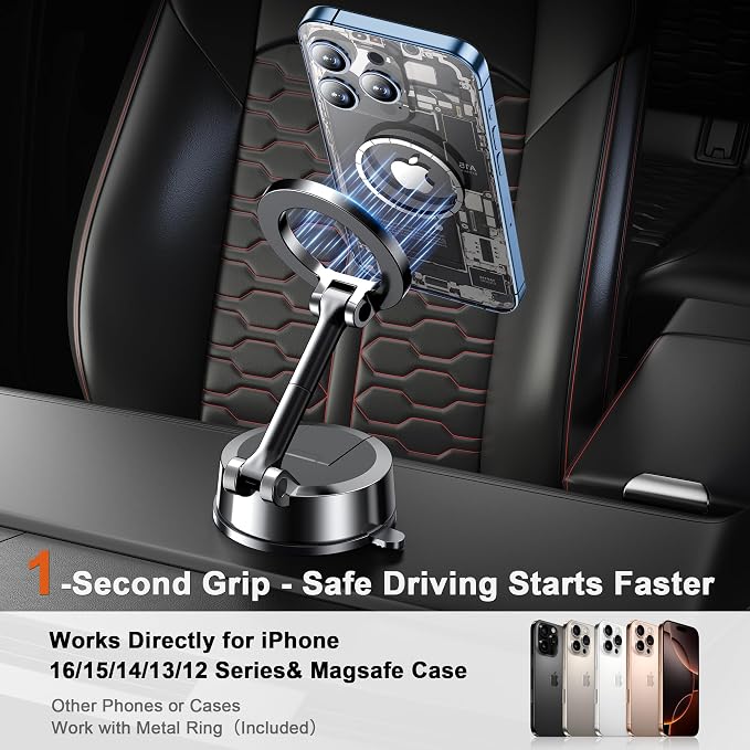 Qifutan for MagSafe Dash Mounted Holders Phone Holders for Your Car Phone Mount for Car Windshield Dashboard Universal Desk Mounts Hands Free Automobile Cell Phone Holder Fit for iPhone Smartphone - Image 7