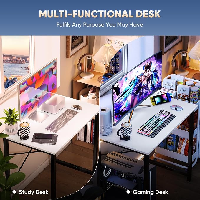 DUMOS 32 Inch Small Computer Desk, Gaming Desks for Home Office Bedroom | Modern Study Writing Work Table, Craft PC Desk Simple Workstation with Reinforcement Structure, Black and White - Image 7