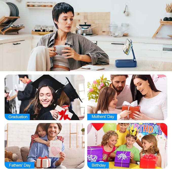 TechGlow Gifts for Men Women Foldable Cellphone Stand with Bluetooth Speaker and Charging Function 360° Rotatable Phone Stand Birthday Gift Idea for Mom Dad Cool Tech Gifts-Blue - Image 7