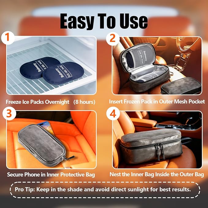 Keep Your Phone Safe from Extreme Heat Car Phone Cooling Bag Includes 2 Reusable Ice Packs Fits All Phones (Grey) - Image 7