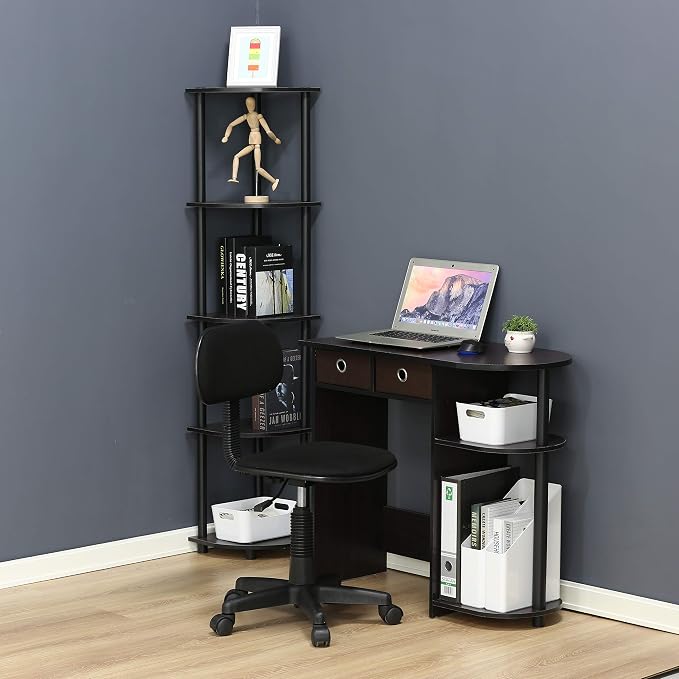 Furinno Go Green Desk, 31.5" Wide Gaming Desk with 2 Side Shelves and Storage Bins, Computer Desk, Office Desk for Home Office, Study Room, Dorm, Bedroom, Dark Walnut - Image 7