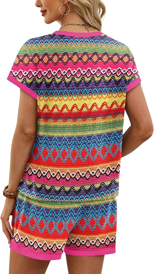 WIHOLL Two Piece Sets for Women Summer Lounge Short Sets Cap Sleeve Crew Neck Sweatsuit with Pocket XS-2XL - Image 5