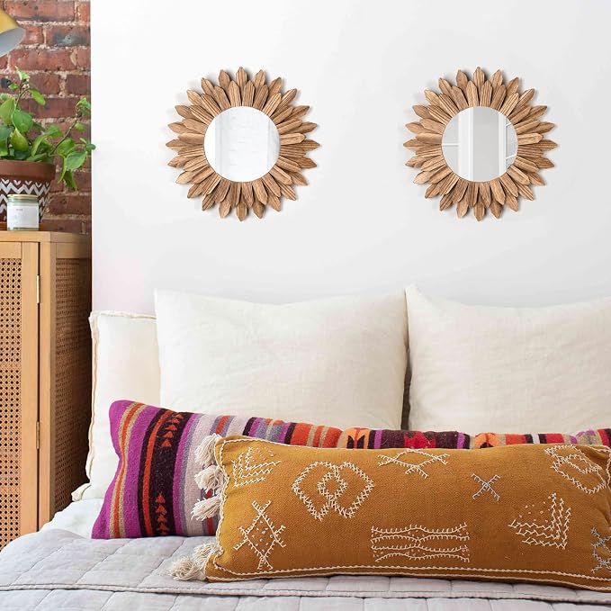 Honiway Boho Wall Decor Mirror 2 Pack Rustic Wood Mirror 12 inch Boho Mirror Home Decor Farmhouse Room Decorations for Bedroom Living Room Carbonized Black - Image 8