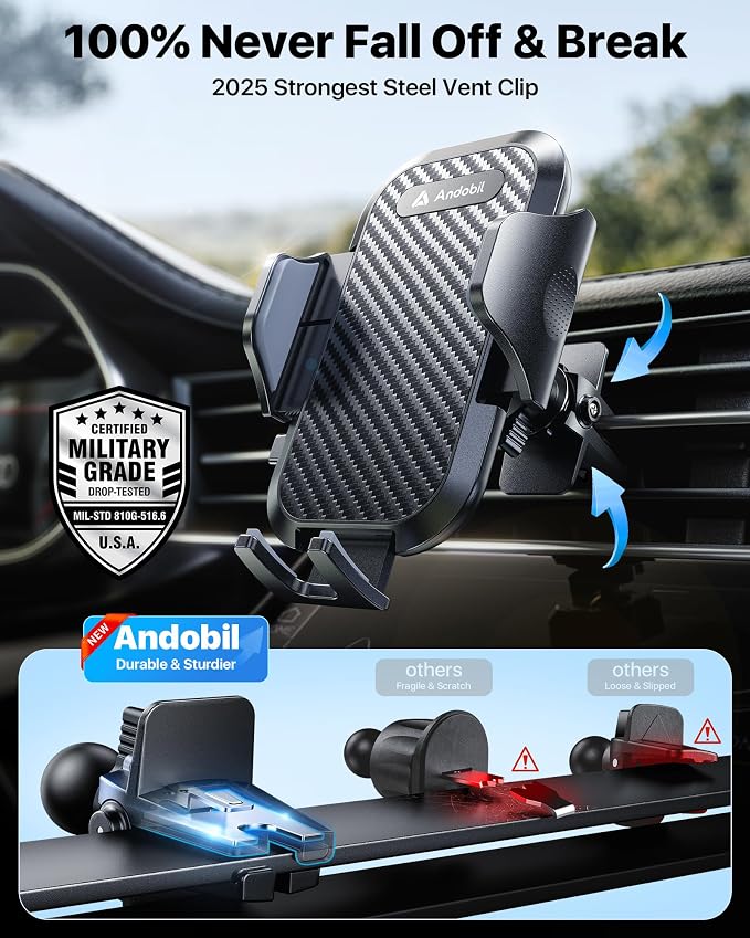 andobil Car Phone Holder, 2026 Military-Grade 89lbs Strongest Suction Phone Holders for Your Car Dashboard/Windshield/Vent Easy Clamp Car Phone Mount Stand for iPhone 17 16 15 14 13 Pro Max Samsung - Image 9