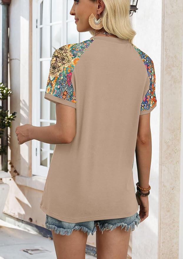 WIHOLL Womens Summer Tops Color Block Short Sleeve Raglan Shirts Spring Fashion Clothes Vacation Outfits - Image 5