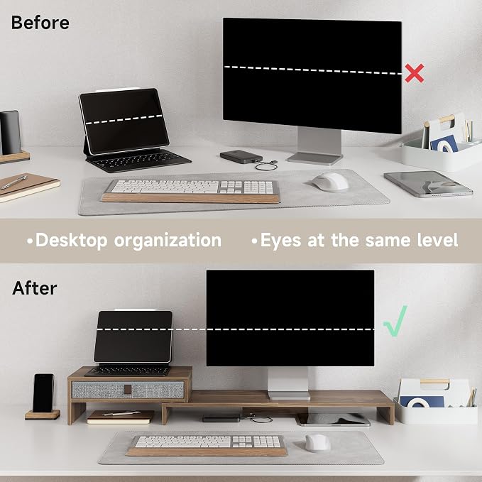 Fenge Computer Monitor Riser Stand with Drawer for 2 or 3 Monitors ,Adjustable Length and Angle Desktop Laptop Stand,Office Organizer,Printer - Image 9