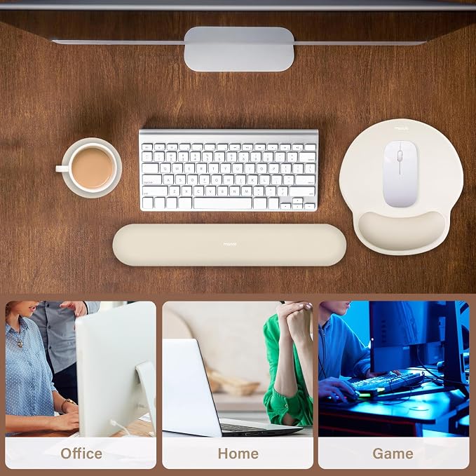 MOSISO Wrist Rest Support for Mouse Pad&Keyboard Set, Khaki | Circle Curved Ergonomic Mousepad Non-Slip Base Home/Office Pain Relief&Easy Typing Pad with Soft Cloth&Silicone Lining - Image 7