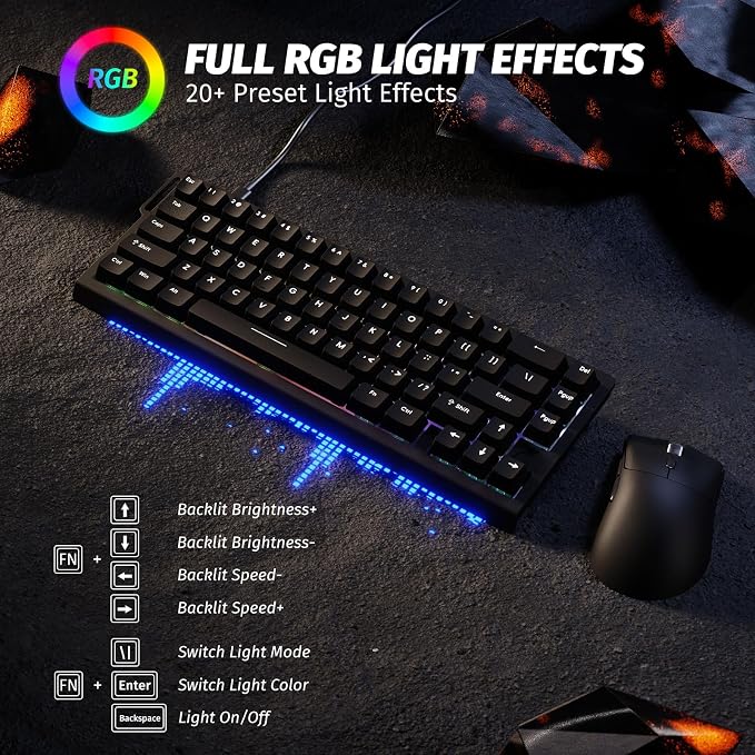 ATTACK SHARK X68 HE 60% Wired RT 8K Keyboard and Wireless R1 Mouse-Black | Adjustable Actuation,Hall Effect Mechanical Magnetic Switch,Coiled Cable,USB C/2.4Ghz/BT Ultralight 18K DPI Mice for PC Gamer - Image 9