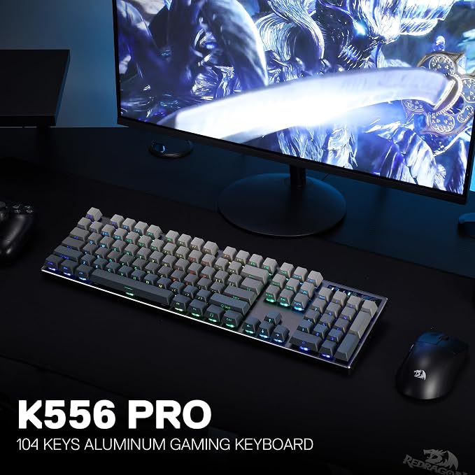 Redragon K556 PRO Wireless RGB Gaming Keyboard, Aluminum Board, PBT Keycaps | 0 Delay Tri-Mode BT/2.4GHz/USB-C for More Devices, Rock-Solid Stability, AM-PM Using Durability, Pro Software, Gradient Color - Image 9