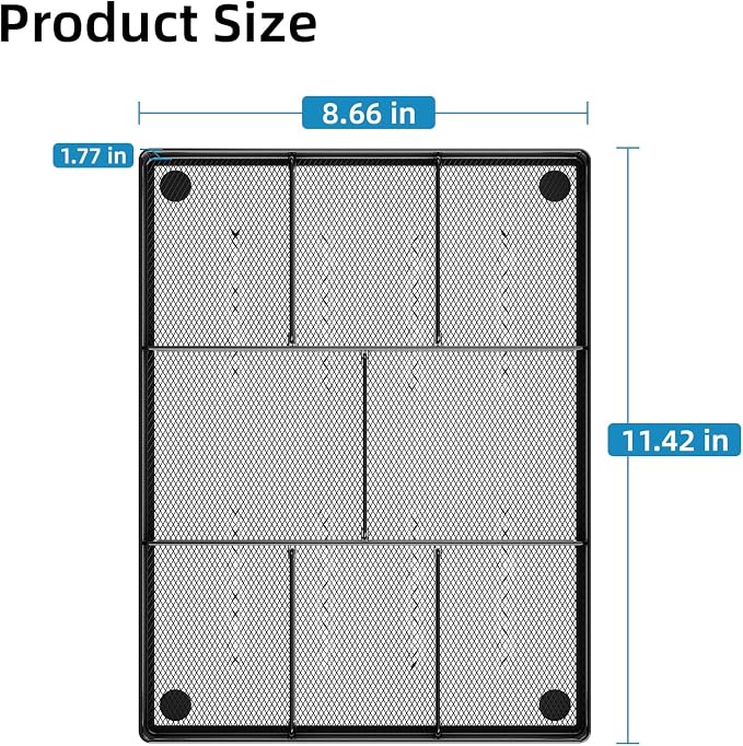 Marbrasse Desk Drawer Organizer, Metal Mesh Drawer Organizer Tray with 5 Adjustable Compartments,Desk Organizers and Accessories for Home,Office,Kitchen,Makeup,Vanity (Black) - Image 7