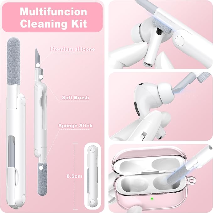 for AirPods Pro 3 Clear Case 2025, Military-Grade Shockproof, Soft TPU Highly Transparent Anti-Yellowing for AirPods Pro 3 Case with Cleaning Kit & Cute Round Buckle, Clear Pink - Image 6