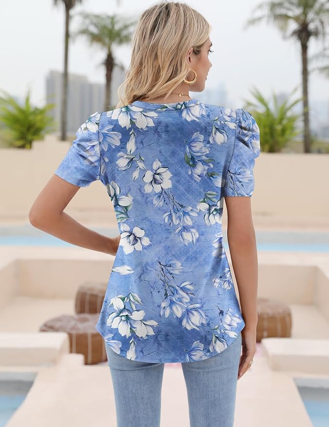 Ivicoer Puff Short Sleeve Shirt for Women Eyelet Tops Summer Crewneck Blouse Loose Fit S-XXL - Image 6
