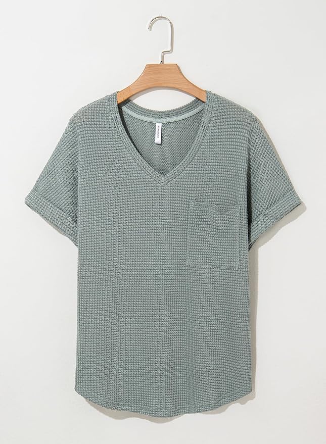 Dokotoo Womens Waffle Knit Tops 2026 Spring Summer V Neck Shirts Casual Trendy Women's Blouses Basic Tee - Image 6