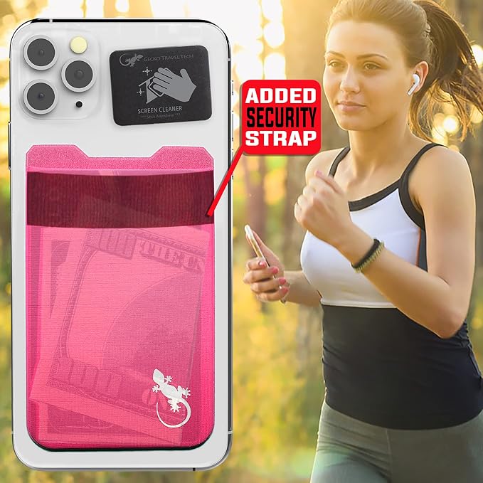Phone Wallet - Adhesive Card Holder - Cell Phone Pouch - Stick on Lycra Pocket by Gecko - Carry Credit Cards and Cash - Image 10