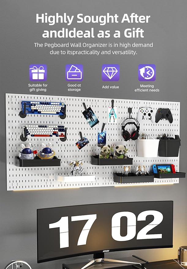 Pegboard Wall Organizer Kit, Modular Storage System, White | 4 Modular 11.8" Pegboards with Hooks & Storage Baskets, Durable ABS/HIPS for Gaming, Office, Craft & Home Organization - Image 6