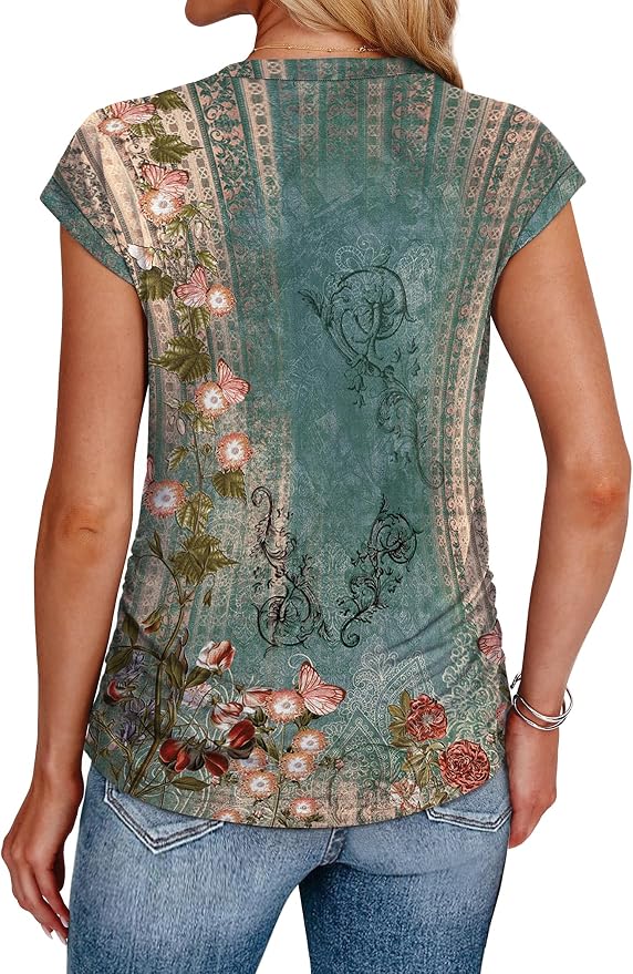 Sampeel Womens Summer Tops Trendy 2026 Ruched Cap Short Sleeve Tshirts Shirts Crew Neck T Shirts Fashion - Image 5
