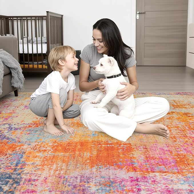 8x10 Area Rug Living Room Rug: Washable Modern Abstract Soft Thin Rug Indoor Floor No Slip Carpet for Bedroom Dining Room Farmhouse Nursery Home Office - Galaxy Haze - Image 9