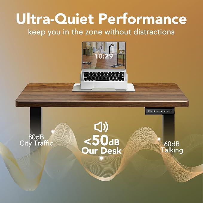 HUANUO Electric Standing Desk,48" x 24" Height Adjustable Desk, 4 Memory Height Settings, Sit to Stand Up Desk for Home Office, with Headphone Hook, Cable Manager, Walnut - Image 8