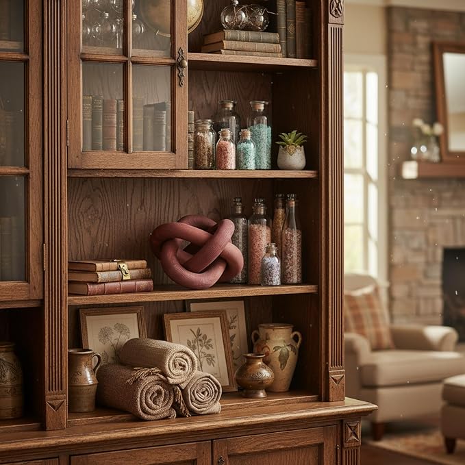 Yalikop 3 Link Wood Knot Decor Rustic Home Décor Accents Hand Carved Coffee Table Decoration, Boho Chain Link Decoration, Modern Shelf, Rustic Objects for Home Living Room Bedroom(Reddish-Brown) - Image 7