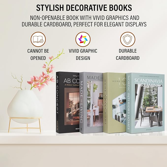 PROBENEX 4 Pcs Decorative Books | Faux Olive Coffee Table & Shelf Decor | Earthy Botanical Look for Living Room, Office and Entryway - Not Real, Tool-Free 2-Min Setup - Image 9