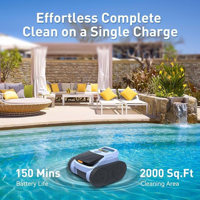 Cordless Pool Cleaner Robot, Pool Vacuum for Inground Pool & Above Ground Pool, Smart Navigation Self-Parking, LED Indicator, Wall&Waterline Cleaning Pool Robot up to 2150 Sq.ft - Image 7