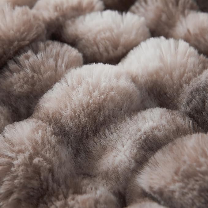 COOVA Faux Fur Throw Blanket for Couch, Cozy Soft and Fuzzy Plush Rabbit Fur Bubble Blanket for Sofa Bedroom Living Room, 50x60 Inches Tie Dye Brown - Image 5