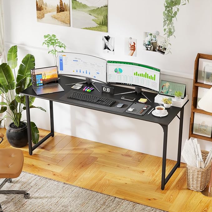 PayLessHere | 63 Inch Computer Desk | Black | Office Desk with Metal Frame, Adjustable Feet | Water-Resistant, Scratchproof Surface | Sturdy Writing Table for Home Office or Study | Pack of 1 - Image 7