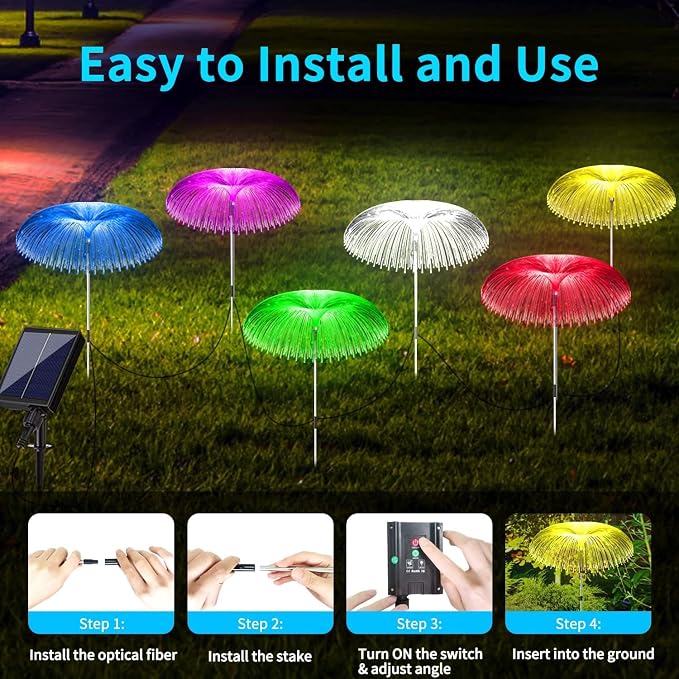 Solar Garden Lights 7 Color Changing Warm White Jellyfish lamp Decor | 6 sets is more cost-effective, Enlarged solar Panel,12Hour All-Night Glow IP65 All Weather Proof,Dusk-to-Dawn Auto Sensor - Image 7