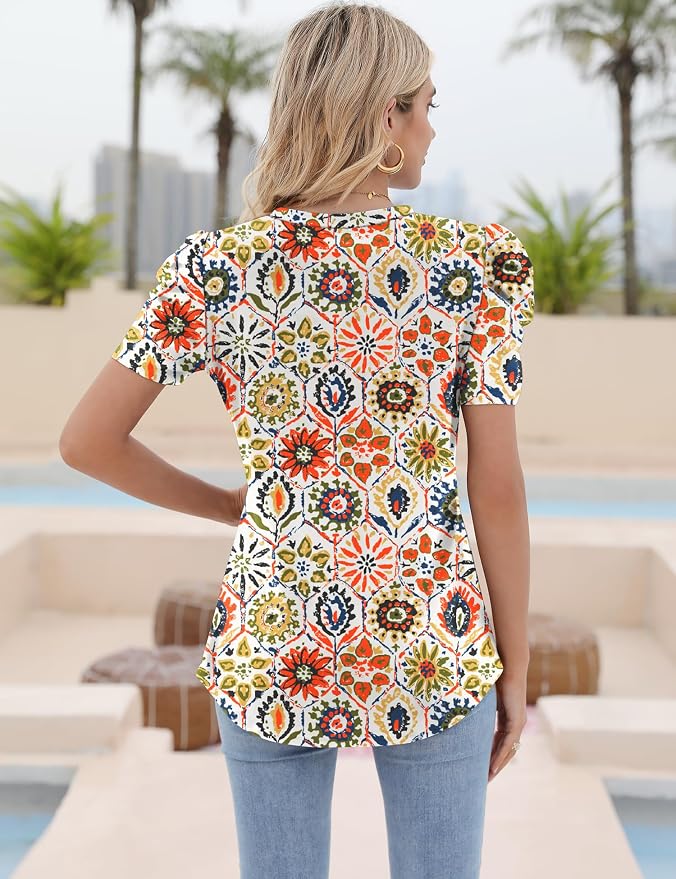 Ivicoer Puff Short Sleeve Shirt for Women Eyelet Tops Summer Crewneck Blouse Loose Fit S-XXL - Image 6