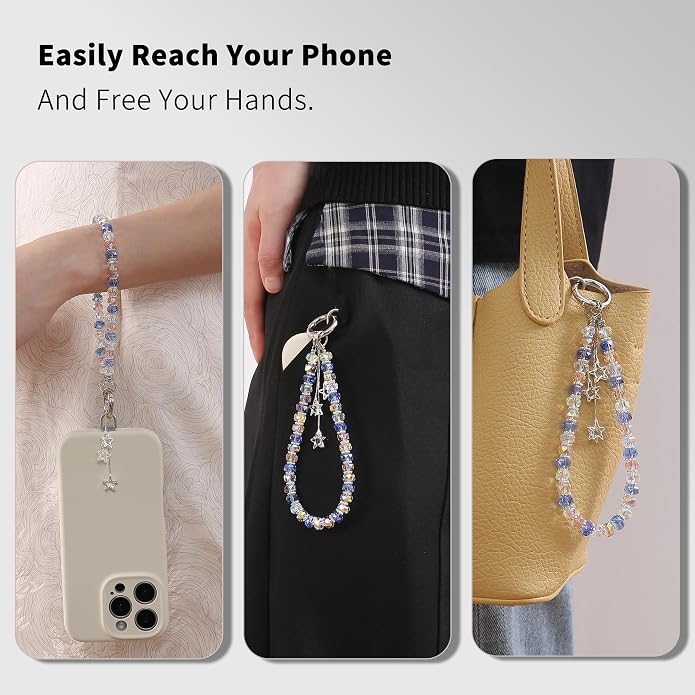 Phone Charm with Beaded Crystals, Anti-Theft Phone Strap, Hands-Free & Detachable Cellphone Lanyard, Cellphone Chain Wristlet with Tether Tab - Image 7
