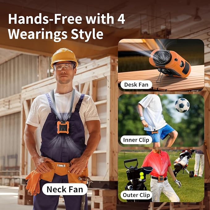 Socool 10000mAh Portable Waist Fan Clip on Wearable Belt Personal Fan Rechargeable Battery Operated with 5 Speeds & Flashlight Neck Hands-Free 40H Cooling for Outdoor Travel Power Bank (Orange) - Image 7