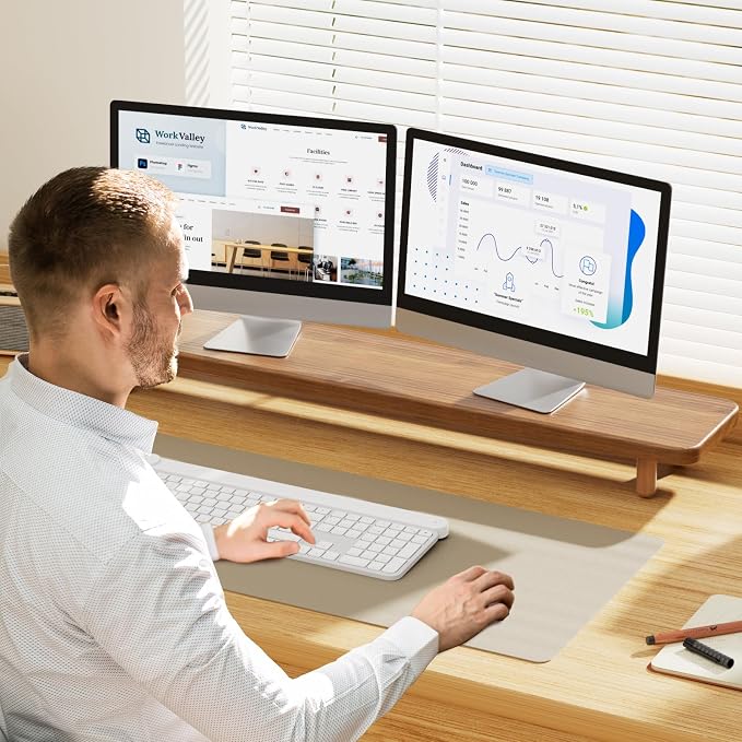 Dual Monitor Stand Riser, 39 Inch Extra Long Wooden Desktop Monitor Riser with Storage for 2 Monitors Ultra Strong Desk Shelf Organizer Riser Ergonomic for 2 Screens/Laptop/PC/TV/Printer (Walut brown, 39inches) - Image 8