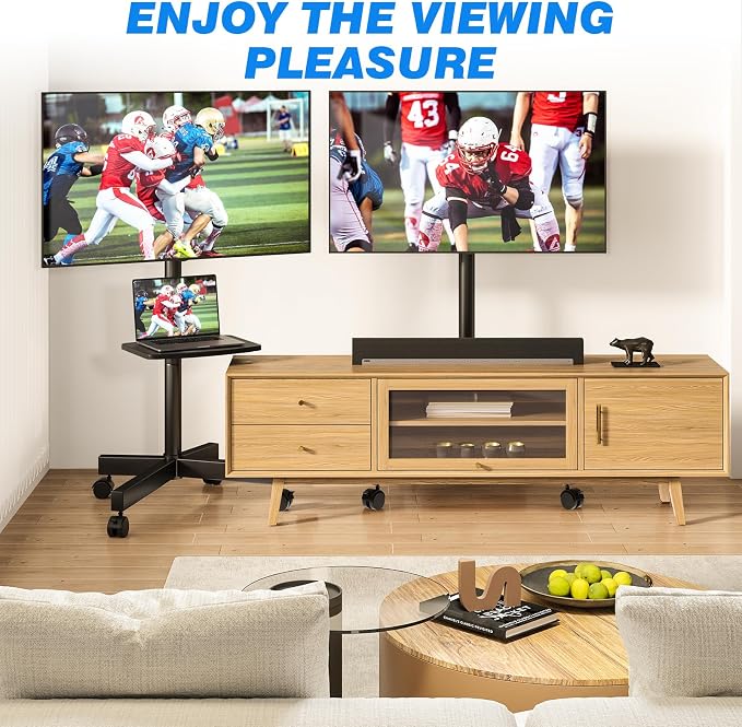 Rfiver Mobile TV Stand for 23-65 Inch LCD LED Flat/Curved Panel Screen TVs up to 88 lbs, Rolling TV Stand with Adjustable Shelf & Tilt, Portable Floor Stand on Wheels for Bedroom, Living Room, Office - Image 9