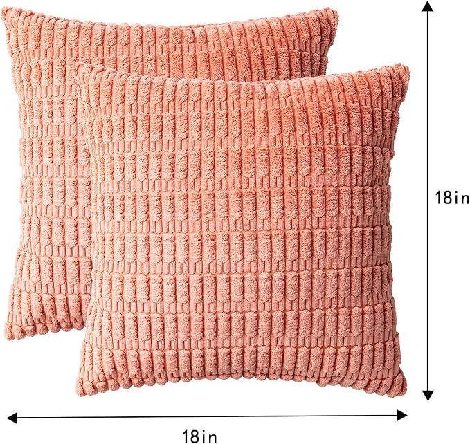 Aegero Pack of 2 Corduroy Decorative Throw Pillow Covers 18x18 InchSoft Boho Striped Pillow Covers Modern Farmhouse Home Decor for Sofa Living Room Couch Bed(Orange) - Image 7