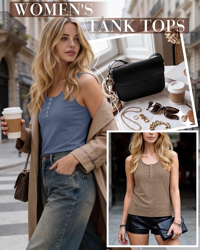 Ficerd 3 Pack Women's Henley Tank Tops Sleeveless Button Down Summer Shirts 2026 Casual Trendy Loose U Neck Tee Blouses - Image 5