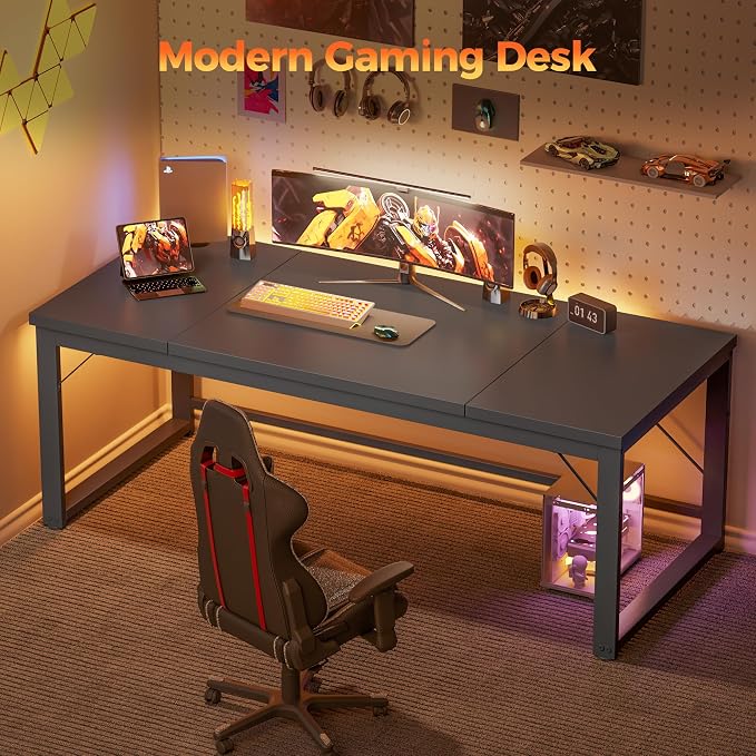 Mericonia 63 Inch Computer Desk, 1" Thick Large Office Table, Black | Modern Simple Style, Heavy Duty Industrial Frame, Large Study & Writing Table for Home Bedroom Work - Image 9