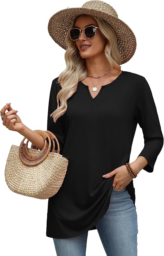 OFEEFAN Summer Boho Tops For Women 3/4 Length Sleeve Womens Tops Vacation Outfits - Image 5