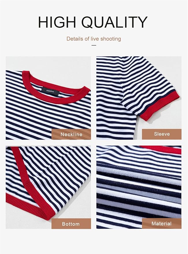 Dokotoo Womens Tops 2026 Casual Summer Crewneck Short Sleeve Striped Color Block Knit High Low Trendy Pullover Sweaters - Image 5