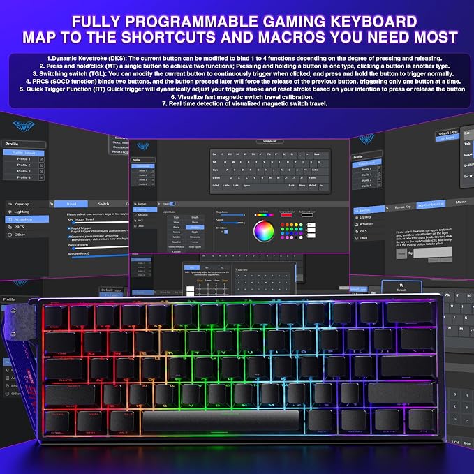 Aula WIN60 HE - 60% Mechanical Gaming Keyboard Wired, Magnetic Switch Hot Swappable, Adjustable Actuation Rapid Trigger Mode, 8000 Hz Polling Rate, RGB Small Keyboard 60 Percent Compact Design for PC - Image 8