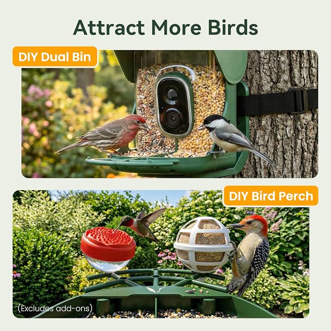 Smart Bird Feeder with Camera, AI Identify Birds Species, 2K HD Color Night Vision, IP65 Waterproof Solar Powered Bird Feeder with 142° Wide Angle, Auto Capture & Real-Time Notifications, Ideal Gift - Image 10