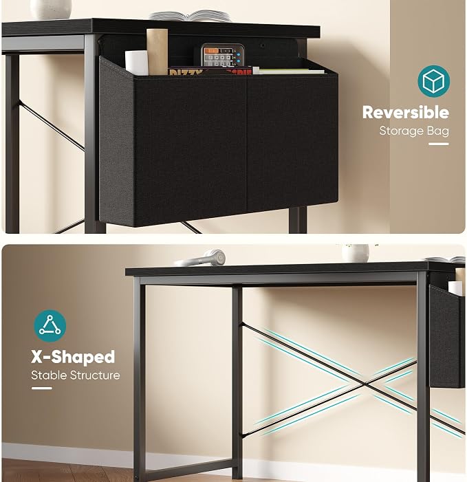 OLIXIS Computer Desk, 55 Inch Gaming Desks for Home Office Small Spaces | Writing Study Craft Work Table, Computer Workstation for Bedroom with Storage Bag, Black - Image 8