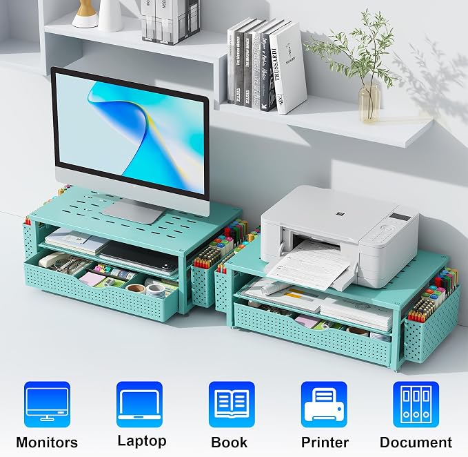 gianotter Desk Organizers and Accessories, Monitor Stand with Drawer and 2 Pen Holder, Desktop Organizer Suitable for Offices and Dormitories (Blue) - Image 8