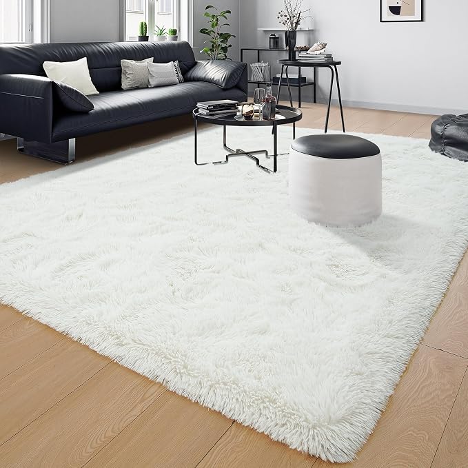 Tepook Super Soft Fluffy Rug for Bedroom, Modern Shaggy Fuzzy Kids Rugs for Living Room, Plush Indoor Nursery Home Decor Dorm Carpet with Non-Slip Bottom, Cream White, 5 X 8 Feet - Image 8