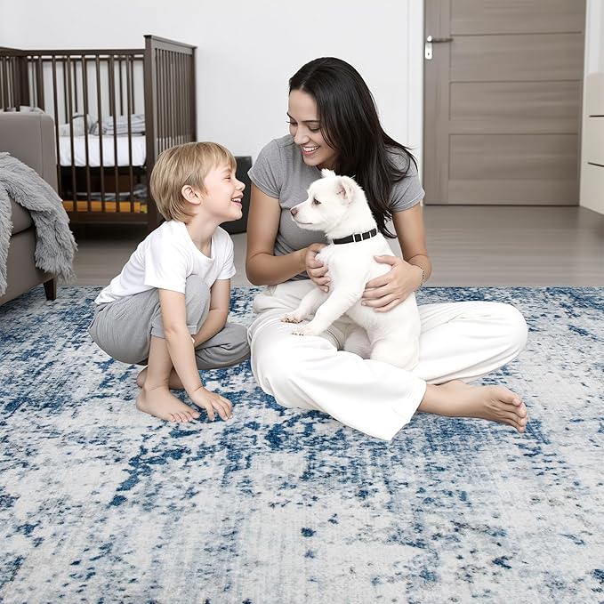 2'x6' Runner Rug Washable Rug: Modern Abstract Soft Thin Runner Rug Blue - Image 8