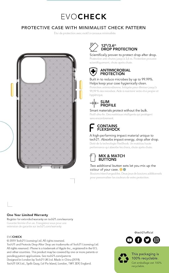 Tech21 Evo Check Series Gel Case for Apple iPhone 11 Pro Max - Smokey Black - Image 16