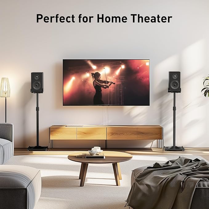PERLESMITH Universal Speaker Stands for Surround Sound -Height Adjustable Extend 33.3”to 45.1”, Floor Speaker Stand for Satellite & Studio & Bookshelf Speakers up to 11LBS,1 Pair Black, PSSS2 - Image 8